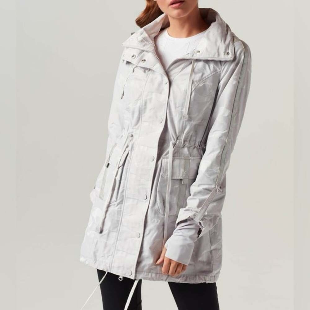Blanc Noir Camo Anorak Rain Jacket Gray Full Zip Hooded Windbreaker Size Small